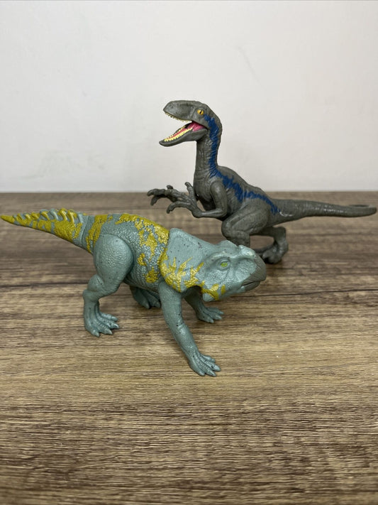 Jurassic World Attack Pack Velociraptor Blue Mattel 2017 Rare Protoceratops